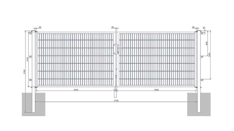 planeo Universaltor medium 2-flg. Feuerverzinkt H 1400 x B 4158 mm inkl. Torpfosten