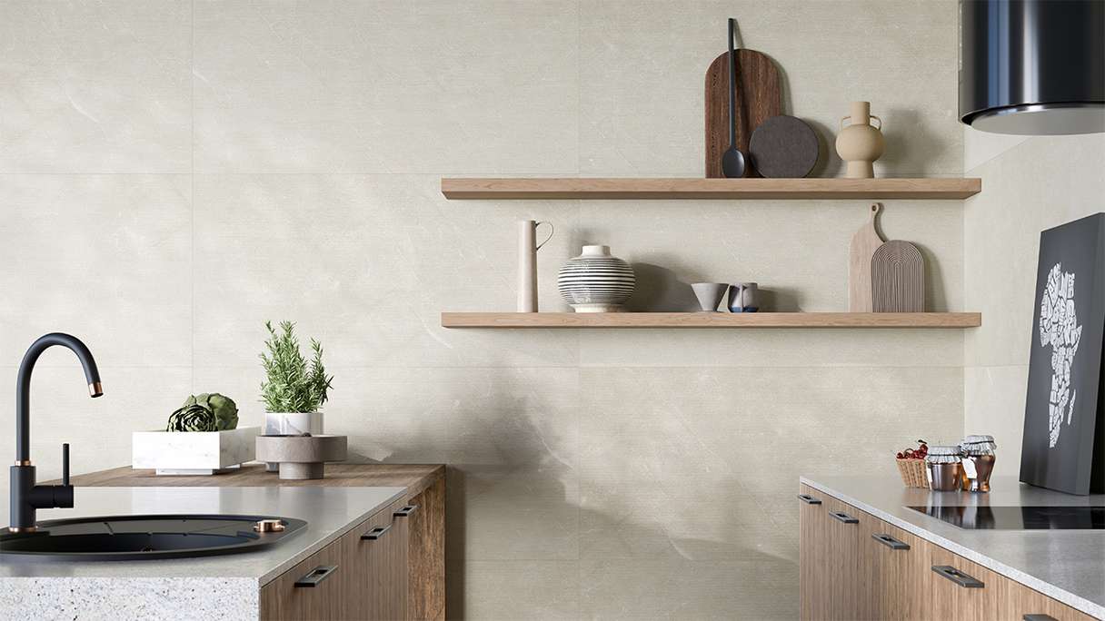 planeo Wandverkleidung SPC - CeraRock Tile Stripes Ivory Marble 120 x 60 cm