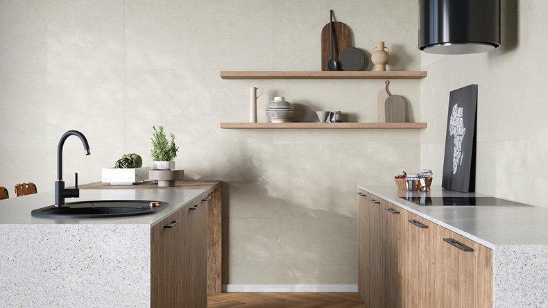 planeo Wandverkleidung SPC - CeraRock Tile Stripes Ivory Marble XL 280 x 117,5 cm
