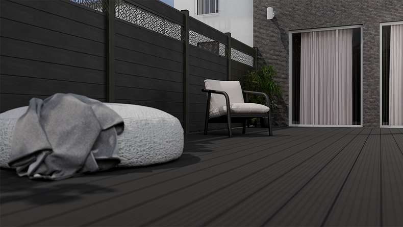planeo Gardence Strong - BPC-Steckzaun Leafs Steingrau co-ex 180 x 180 cm