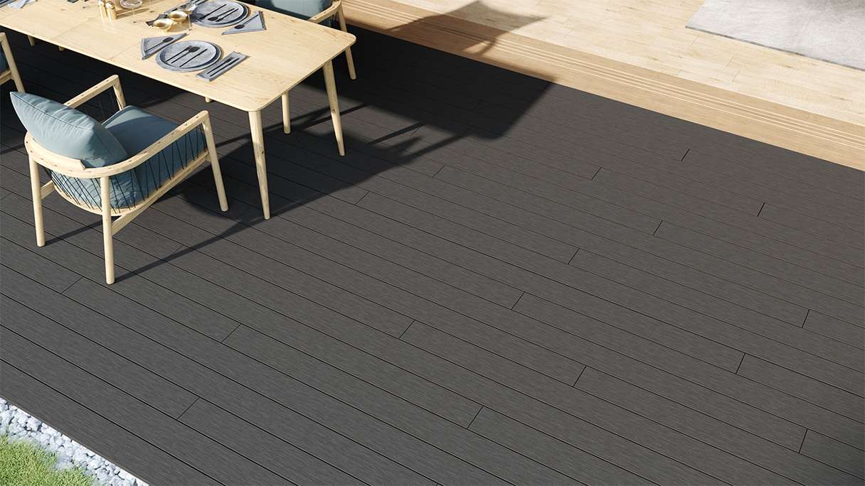 planeo LineWood WPC Terrassendiele Massiv - Dunkelgrau 3m gerillt/genutet