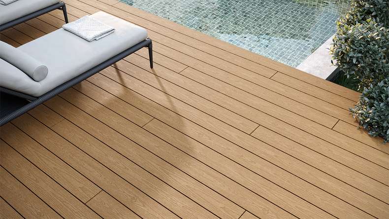 planeo CoEXWood WPC Terrassendiele Massiv ummantelt - Sand/Karamell 4.8m strukturiert