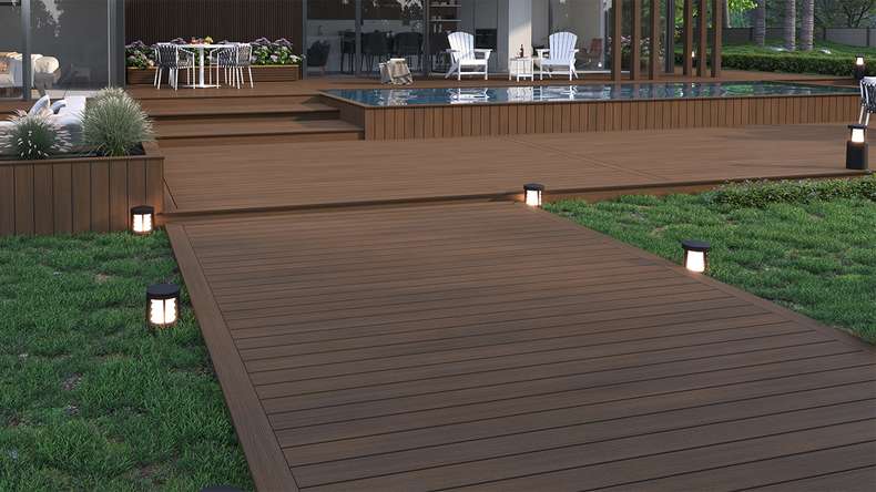 planeo WOODLine Nature - 3m WPC CoEx ummantelte Terrassendiele Verbundprofil leicht - Ipe Braun strukturiert/glatt gebürstet