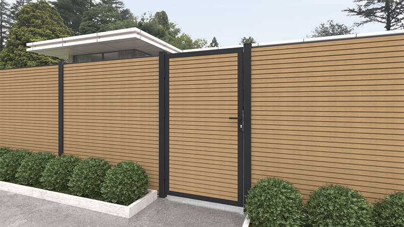 planeo LINEA - WPC CoEx Rhombus Universaltor Sand mit Anthrazit Alurahmen 100 x 180 cm
