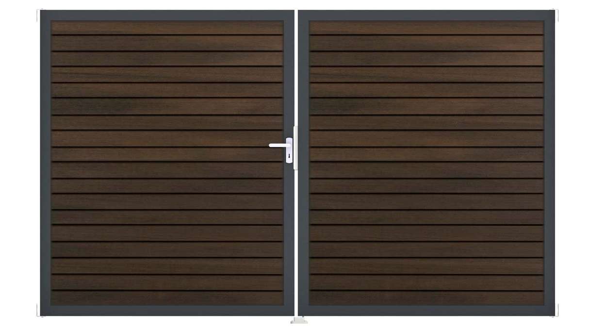 planeo Gardence Trendy - BPC-Rhombus-Tor - 2-flügelig Walnuss co-ex mit Alurahmen
