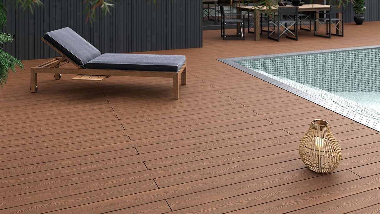 planeo SolidWood WPC Terrassendiele Massiv - Hellbraun 3m französisch/strukturiert