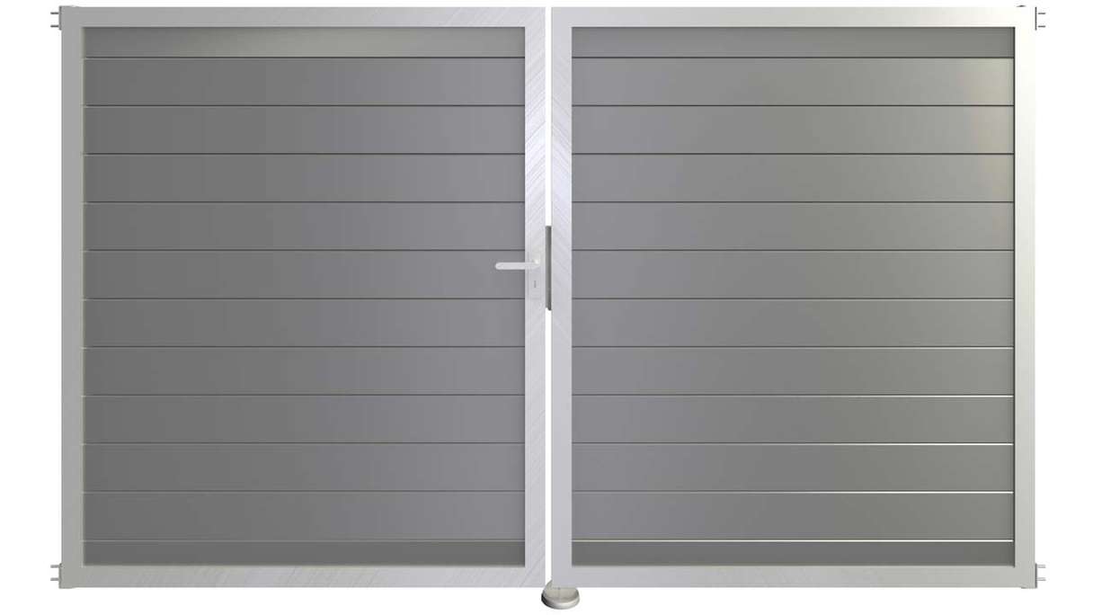 planeo Gardence Metallic - Alu-Tor DIN Links 2-flügelig Silbergrau mit Silber-Alurahmen