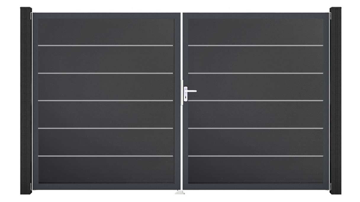 planeo Gardence Simply Premium - PVC-Tor 2-flügelig Anthrazitgrau mit Alurahmen 300 x 180 cm