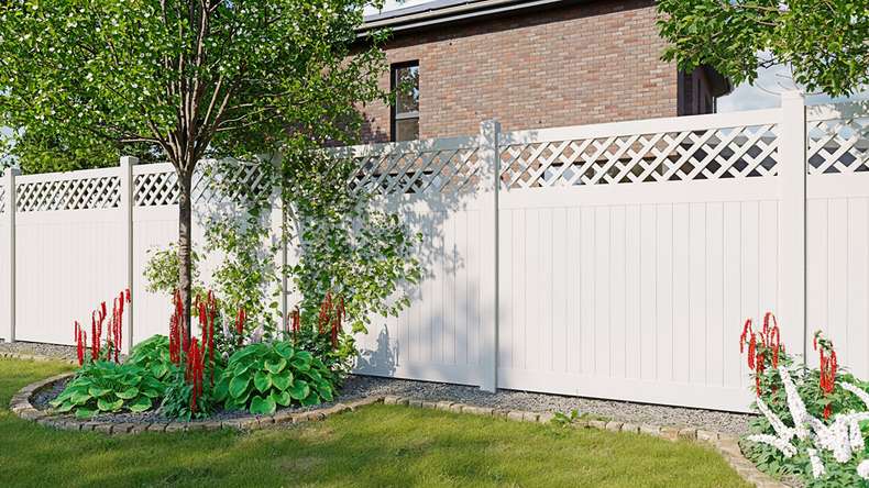 planeo Privara - PVC Steckzaun Weiß mit Rankgitter - UV-Beständig | 177 x 178 cm