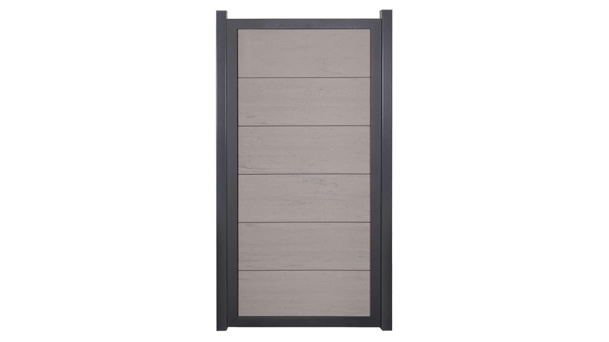 planeo Gardence Guard - BPC-Gartenzaun Hochkant Bi-Color Sand mit Alu-Rahmen in Anthrazit