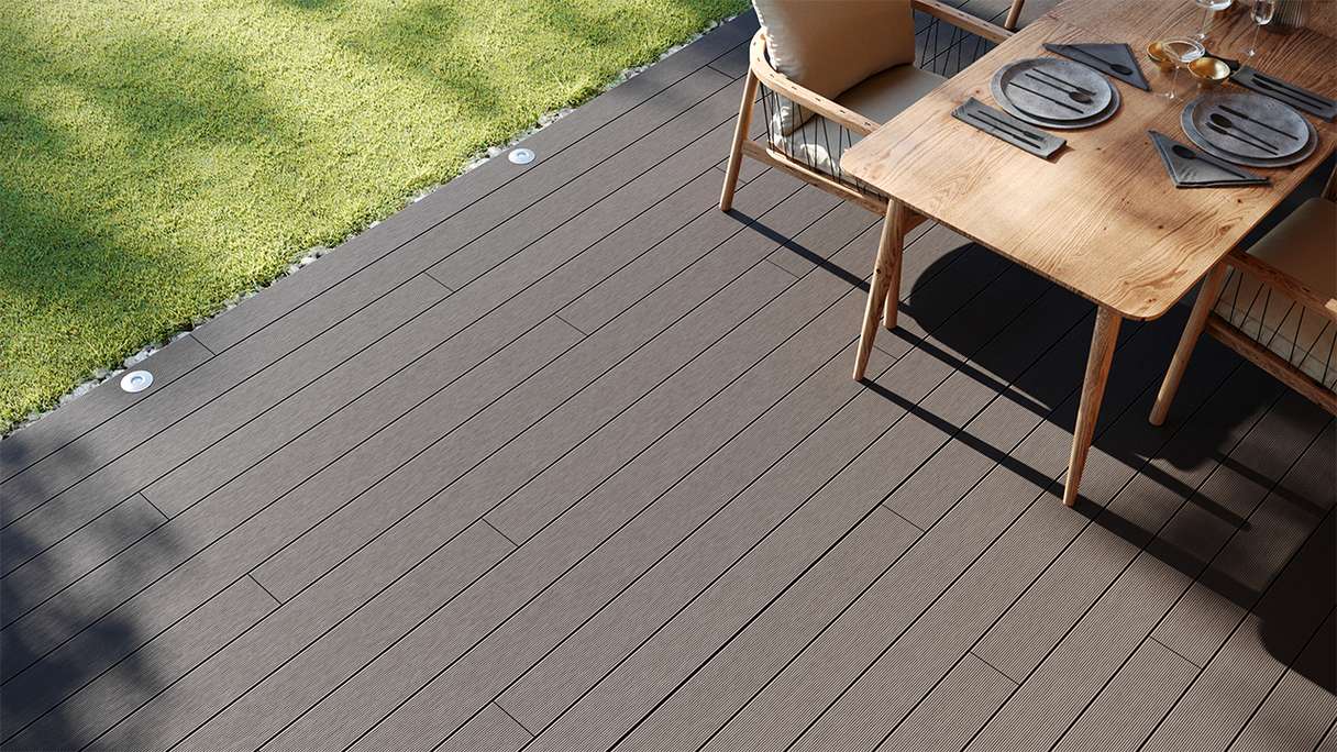 planeo LightWood WPC Terrassendiele Hohlkammer - Hellgrau 3m gerillt/genutet