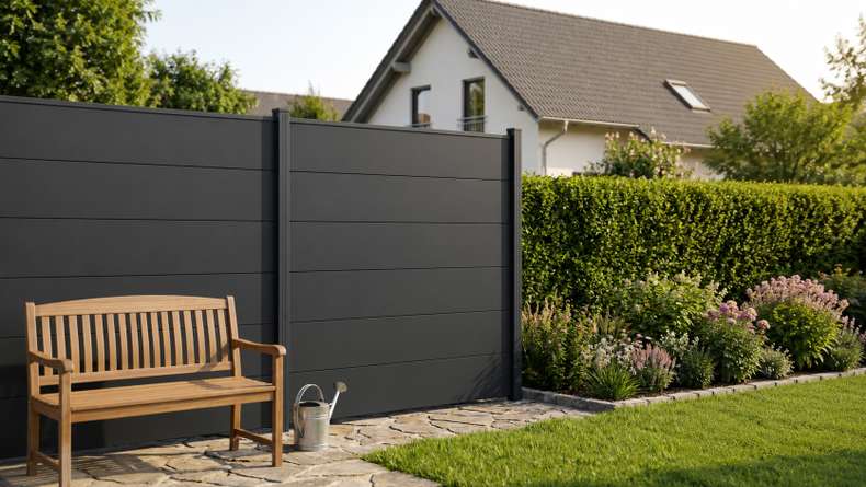 planeo Gardence Simply - PVC-Steckzaun Quadratisch Anthrazitgrau 180 x 180 cm
