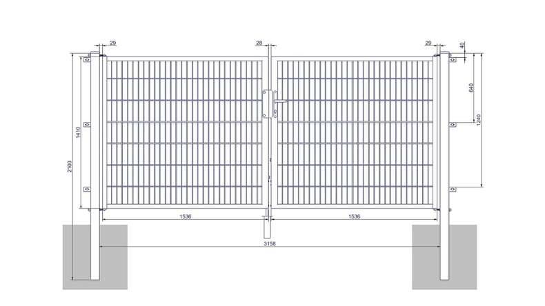 planeo Universaltor medium 2-flg. Feuerverzinkt H 1400 x B 3158 mm inkl. Torpfosten