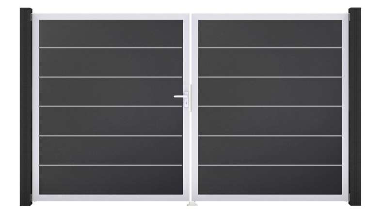 planeo Gardence Simply Premium - PVC-Tor 2-flügelig Anthrazitgrau mit Alurahmen 300 x 180 cm