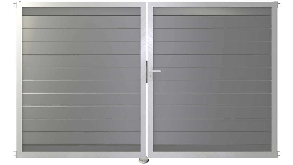 planeo Gardence Metallic - Alu-Tor DIN Rechts 2-flügelig Silbergrau mit Silber-Alurahmen