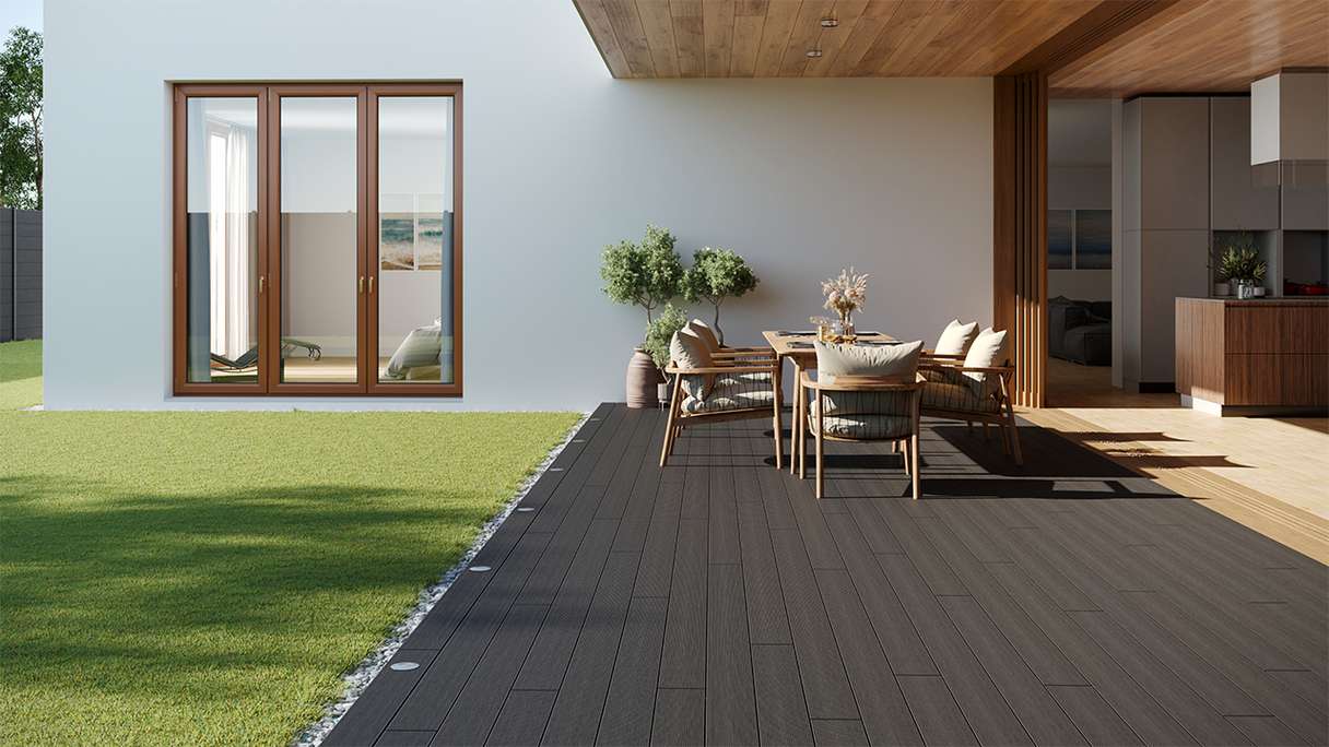 planeo LightWood WPC Terrassendiele Hohlkammer - Dunkelgrau 3m gerillt/genutet