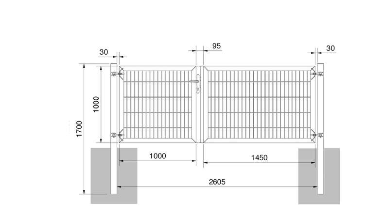 planeo Universaltor schwer 2-flg. Asymetrisch Anthrazit H 1000 x B 2450 inkl. Torpfosten