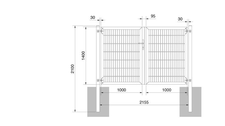 planeo Universaltor schwer 2-flg. Symetrisch Anthrazit H 1400 x B 2000 inkl. Torpfosten