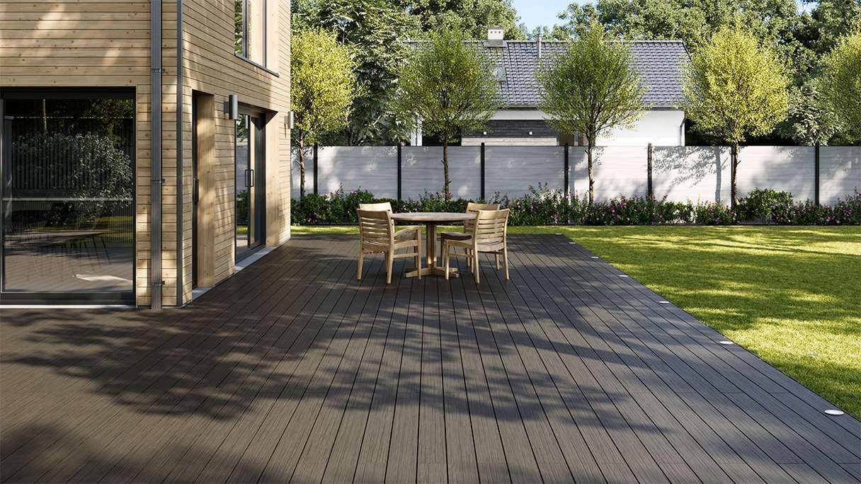 planeo AntikWood WPC-Terrasse Komplett-Set Massivdiele - Anthrazitgrau antik gealtert