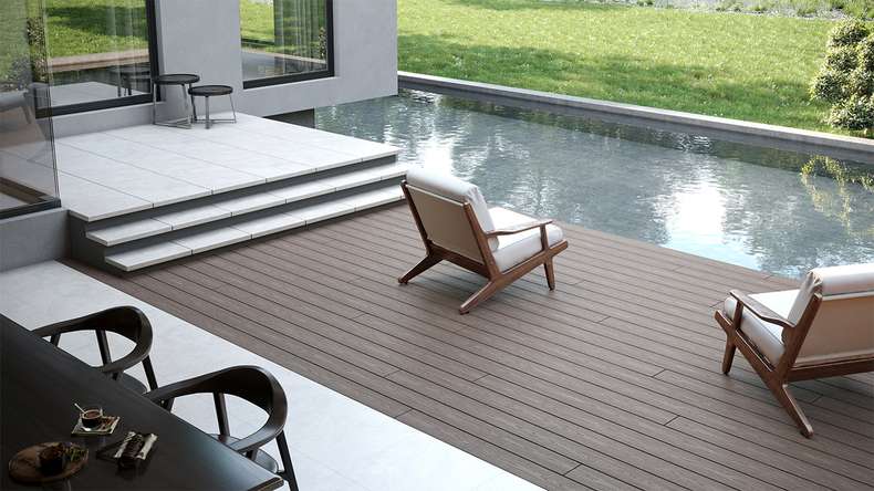 planeo CoEXWood WPC-Terrasse Komplett-Set Massivdiele 4.2m (50.63m²) - Grau/Zement strukturiert