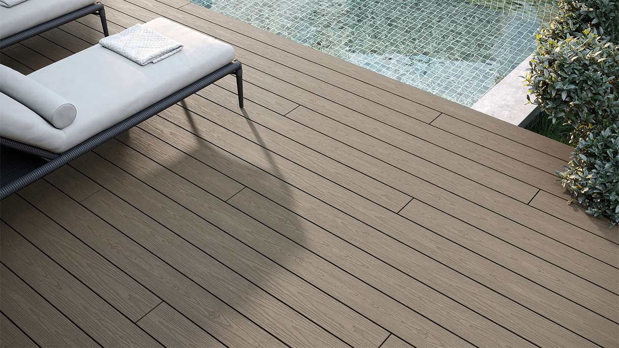 planeo CoEXWood WPC Terrassendiele Massiv ummantelt - Grau/Zement 3m strukturiert