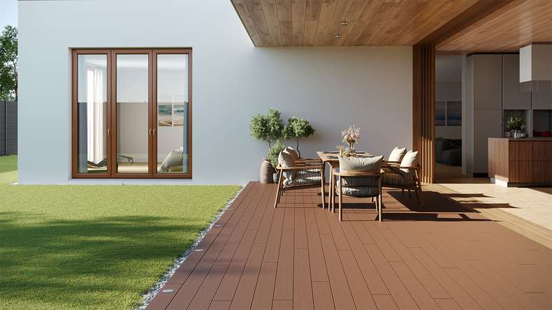 planeo LineWood WPC Terrassendiele Massiv - Hellbraun gerillt/genutet