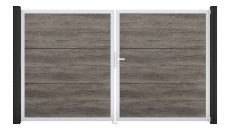 planeo Gardence Simply - PVC-Tor 2-flügelig Monument Oak mit Alurahmen