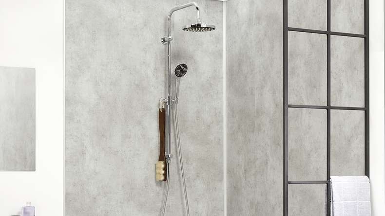 planeo StrongWall - Wandverkleidung Kunststoff XL Wash Cement 260 x 90 cm
