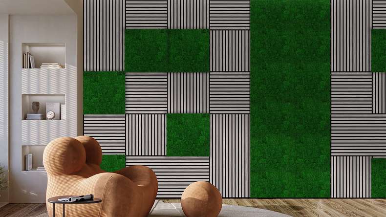 planeo Akustikpaneel - MixWall Living Moss Nature Green 52 x 52 cm | Natur-Moos (PLMW-00111)