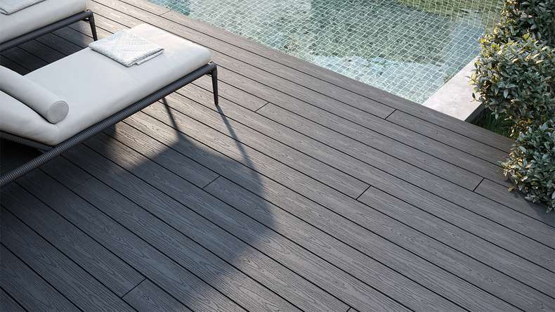 planeo CoEXWood WPC-Terrasse Komplett-Set Massivdiele 4.2m (50.63m²) - Grau/Zement strukturiert
