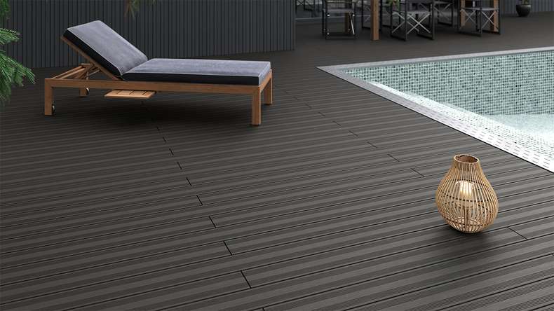 planeo SolidWood WPC-Terrasse Komplett-Set Massivdiele - Dunkelgrau französisch/strukturiert