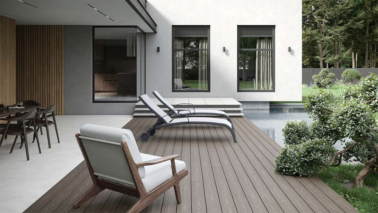 planeo CoEXWood WPC-Terrasse Komplett-Set Massivdiele - Anthrazitgrau/Graubraun strukturiert