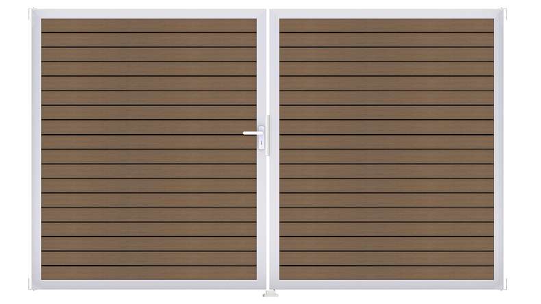 planeo Gardence Trendy - BPC-Rhombus-Tor - 2-flügelig Teak co-ex mit Alurahmen
