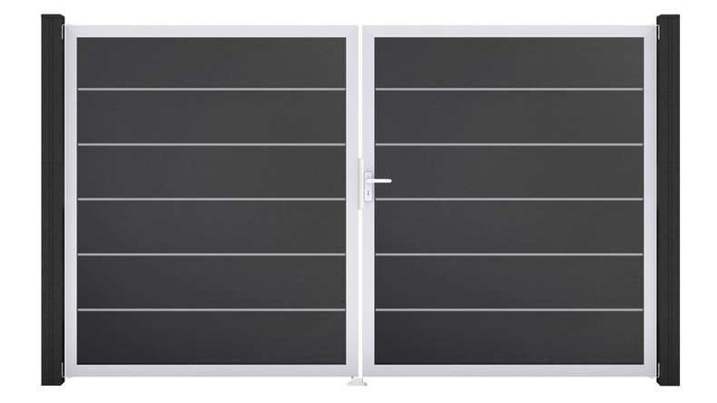 planeo Gardence Simply Premium - PVC-Tor 2-flügelig Anthrazitgrau mit Alurahmen 300 x 180 cm