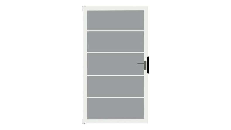 planeo Gardence Flair - Glas-Sichtschutz Tor DIN rechts Blockstreifen mit Alurahmen 100 x 180 cm