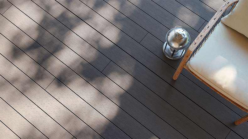 planeo LineWood WPC Terrassendiele Massiv - Hellgrau 3m gerillt/genutet