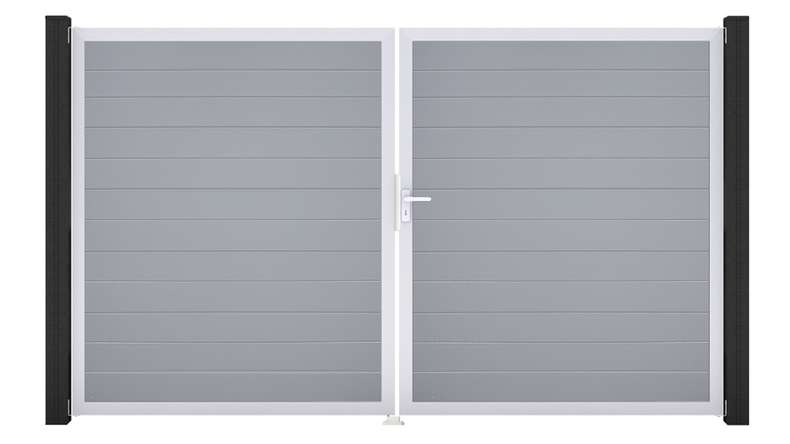 planeo Gardence Simply Small - PVC-Tor 2-flügelig Silbergrau mit Alurahmen 300 x 180 cm