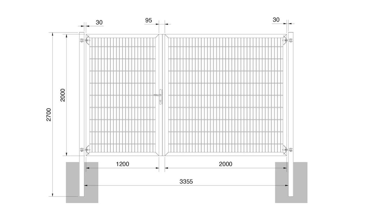 planeo Universaltor schwer 2-flg. Asymetrisch Feuerverzinkt H 2000 x B 3200 inkl. Torpfosten