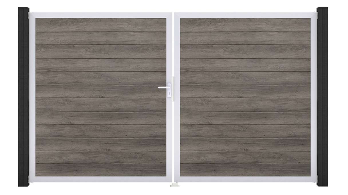 planeo Gardence Simply Small - PVC-Tor 2-flügelig Monument Oak mit Alurahmen 300 x 180 cm