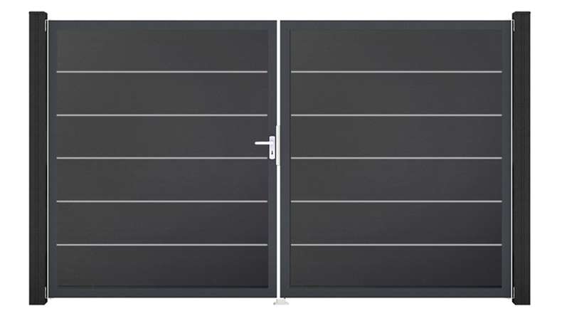 planeo Gardence Simply Premium - PVC-Tor 2-flügelig Anthrazitgrau mit Alurahmen 300 x 180 cm