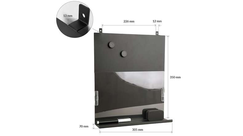 planeo Magnettafel mit Ablage - Schwarz inkl. 2 Magneten inkl. Schrauben