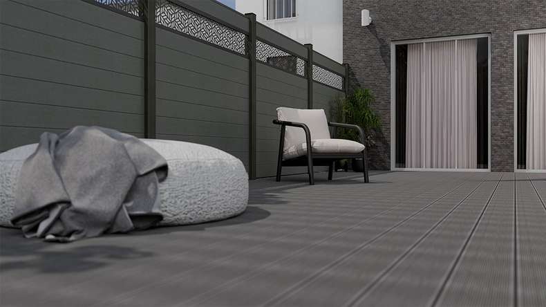 planeo Gardence Strong - BPC-Steckzaun Leafs Grau 180 x 180 cm
