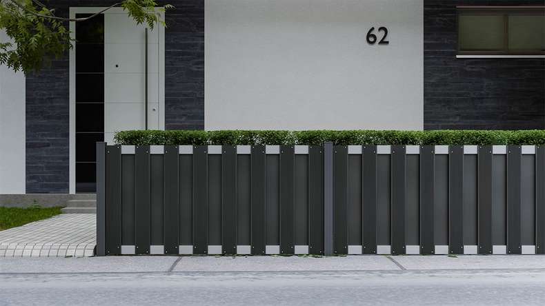 planeo Gardence Premade - BPC-Gartenzaun Vorgartenzaun Anthrazit mit EV1 Silber Querriegel 180 x 90cm