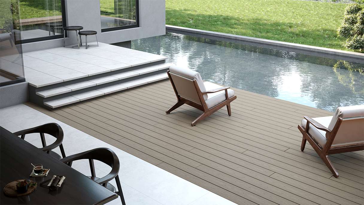 planeo CoEXWood WPC Terrassendiele Massiv ummantelt - Grau/Zement 3m strukturiert