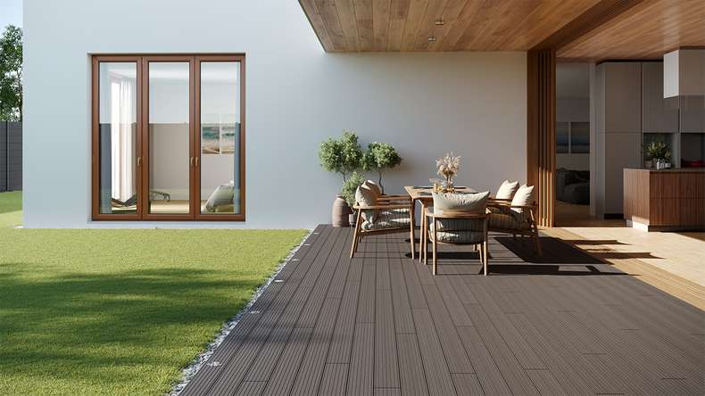 planeo LightWood WPC Terrassendiele Hohlkammer - Hellgrau 4.8m gerillt/genutet