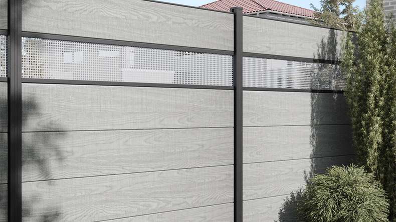 planeo Gardence Simply - PVC-Steckzaun Quadratisch Grey Ash Cut 180x180 cm