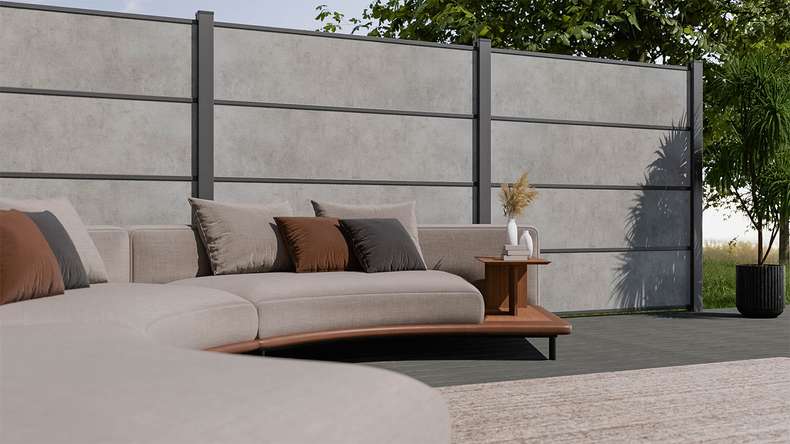 planeo Gardence Resistant - HPL-Steckzaun Betongrau 180 x 183 cm