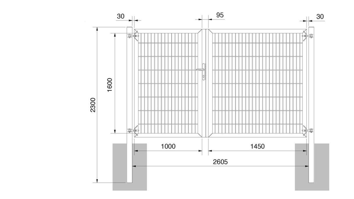 planeo Universaltor schwer 2-flg. Asymetrisch Feuerverzinkt H 2000 x B 2450 inkl. Torpfosten