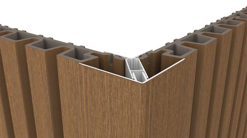 planeo LINEA - Alu CoEx Außeneckprofil Burma Teak 3000 x 66 x 66 mm