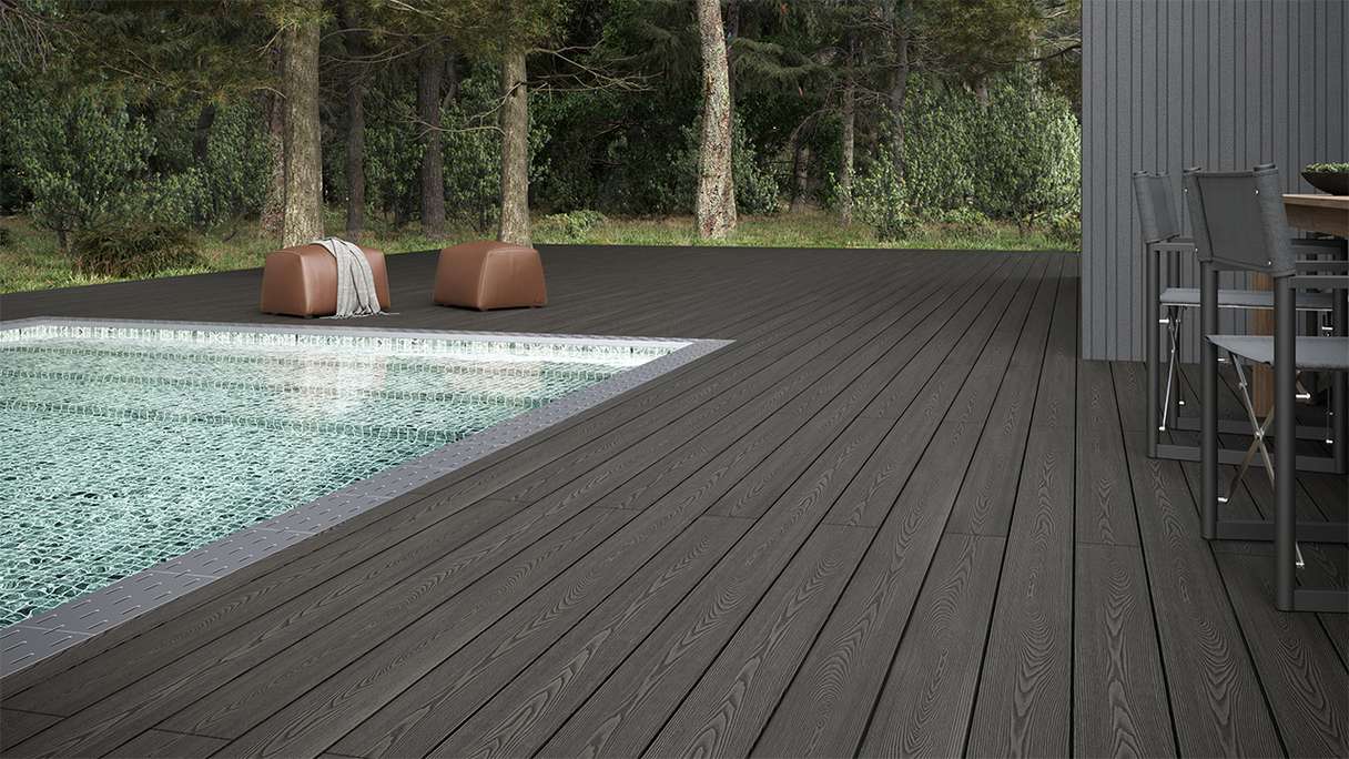 planeo SolidWood WPC Terrassendiele Massiv - Dunkelgrau 4.8m französisch/strukturiert
